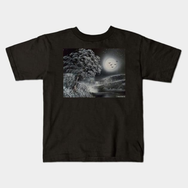 Moonlight Falls Kids T-Shirt by Edwardtiptonart